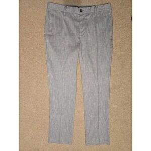 Fairlane Mens Slim Linen Blend Straight Flat Front Pants 33x32 Gray Beach Office
